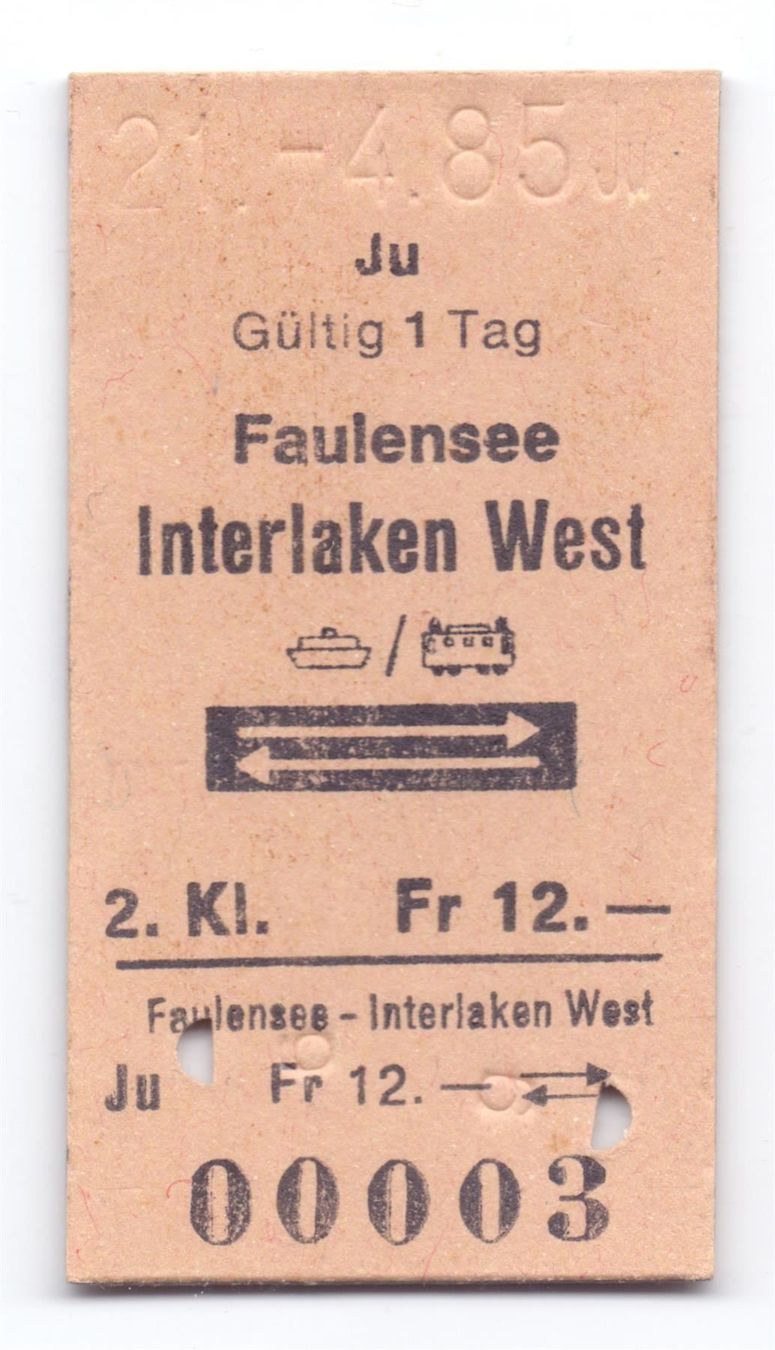 Biglietti: Schiff-B. Faulensee - Interlaken West – Usato da Langenthal venduto da Sammlungs_aus
