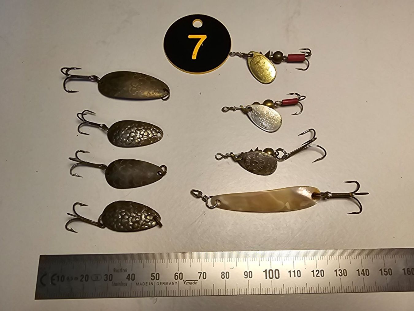 Mepps Esche: Spinner Löffeli Spoon Spange Blinker 8er Konvolut alte Köder – Usato da Abtwil SG venduto da Fischerei_Artikel