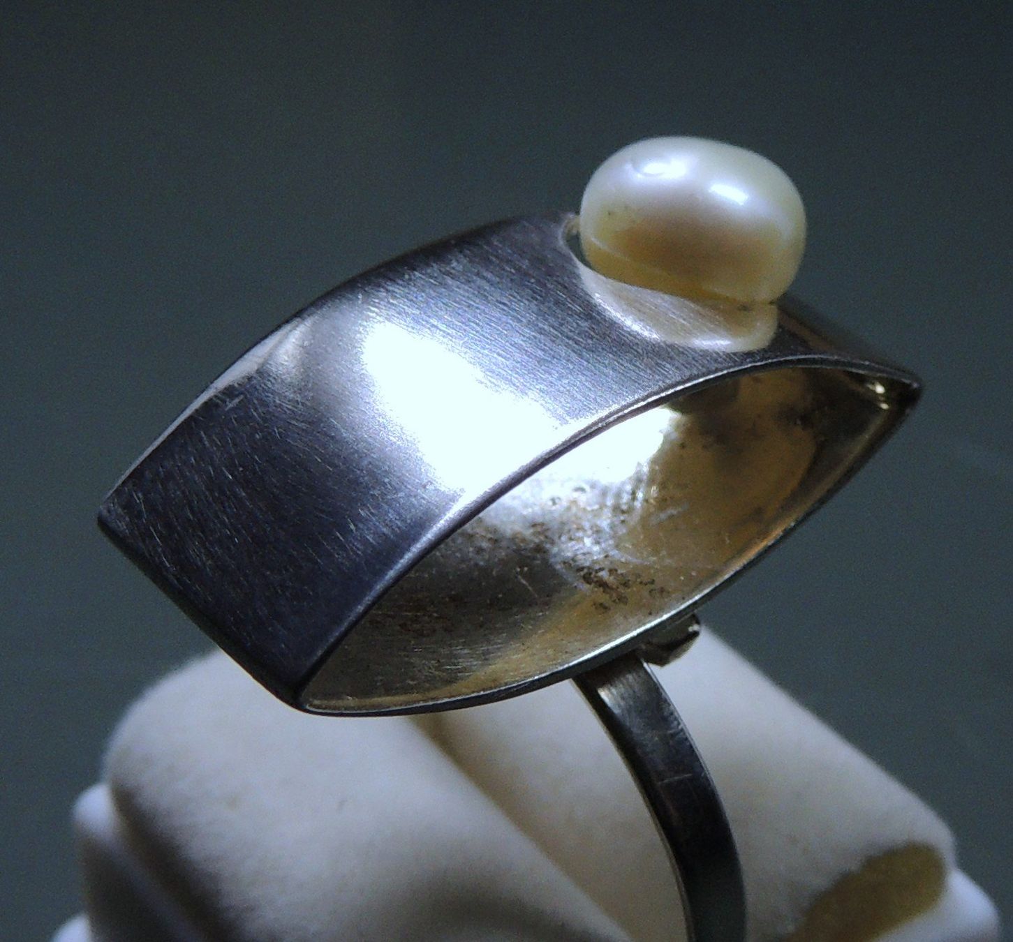 Ringe: Vintage Silber 925 Fingerring mit einer Süßwasserperle – Gebraucht aus Waldenburg von schaller707