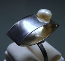 Vintage Silber 925 Fingerring mit einer Süßwasserperle