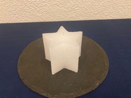 Sternen-Kerze, ca. 9x9x8 cm, weiss Raureif, 260g