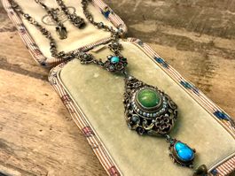 HISTORISCHES COLLIER SILBER 835 VERGOLDET TÜRKISE PERLE EMAI