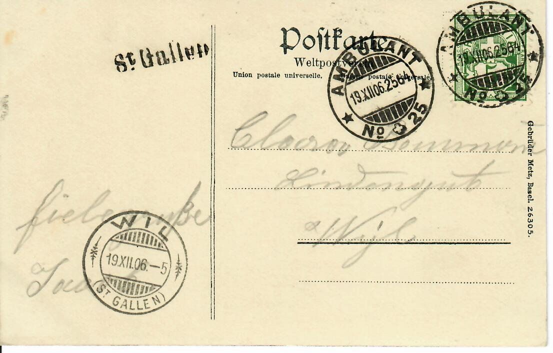 Cartoline postali: St.Gallen 1906 - Ambulant - Stabstempel – Usato da Hochdorf venduto da Ziegel-16 1
