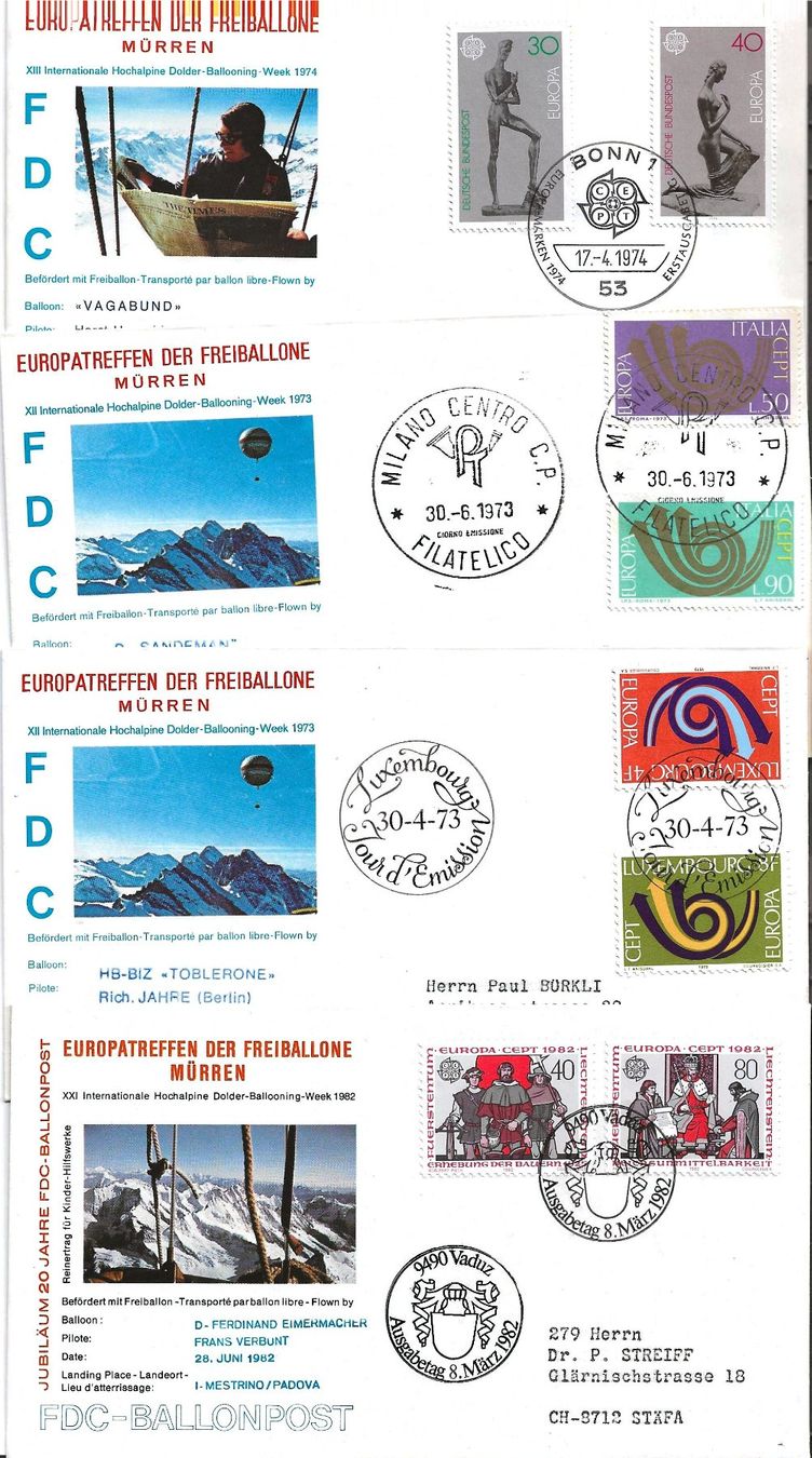 Alle Briefmarken: 4 Ballonbriefe – Gebraucht aus Zürich von Philacat11
