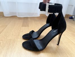 Michael Kors Black Suede Heels, Buckle Detail, Size 39