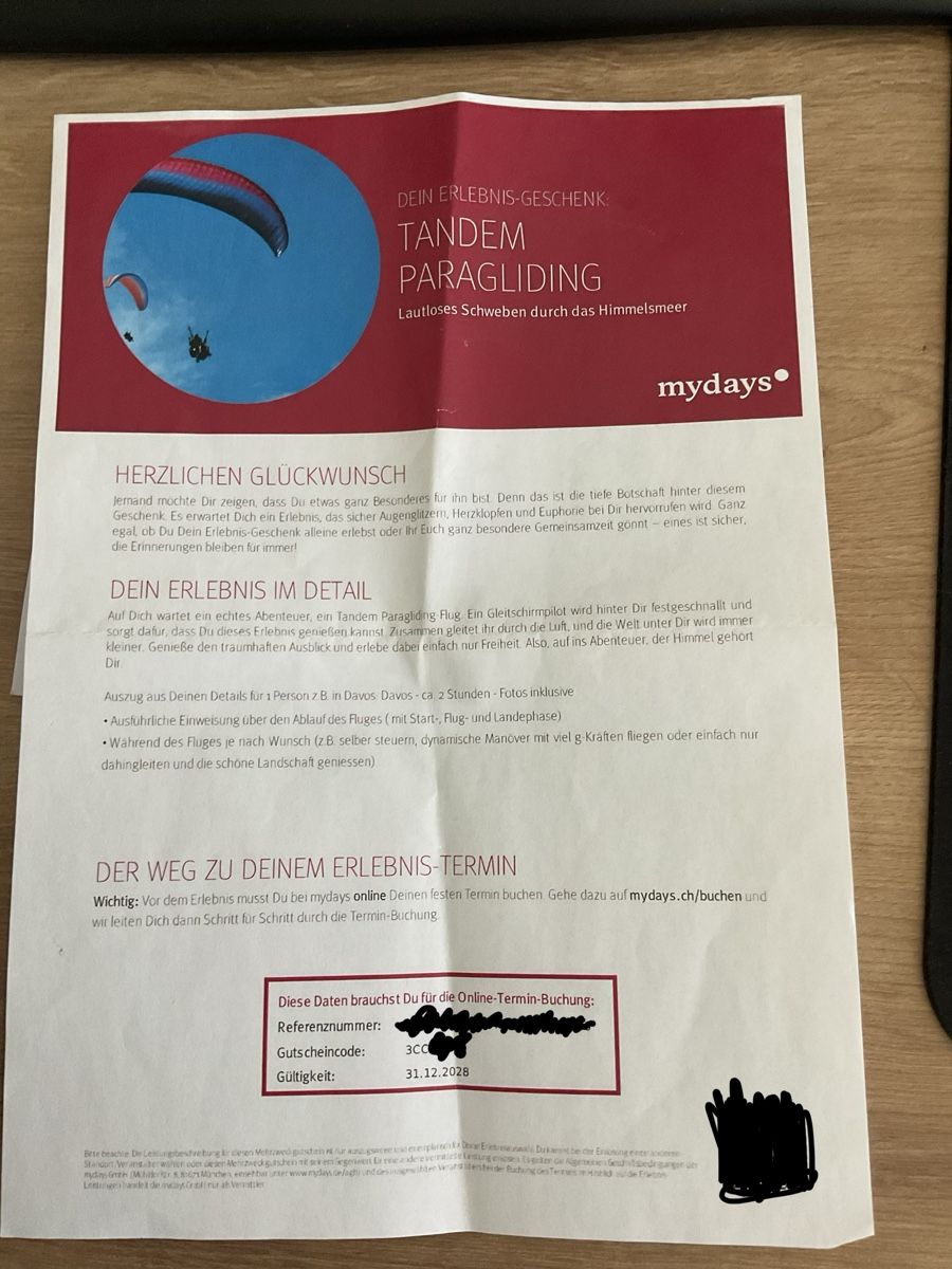 Gutscheine: Gutschein mydays - Tandem Paragliding – Neu und originalverpackt aus Langnau am Albis von Seebueb96 2