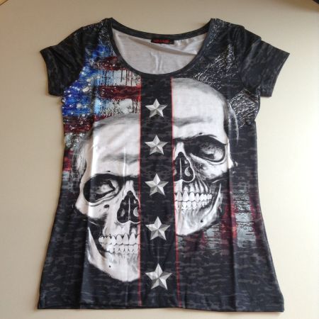 Cooles Damenshirt USA T-Shirt mit Skull Motiv Gr. S / M / XL