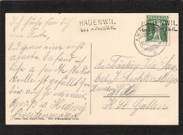 Stabstempel Hagenwil bei Amriswil auf AK Amriswil ,gel. 1910