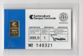 (1063) Goldbarren 1 g, Zürcher Kantonalbank, stgl