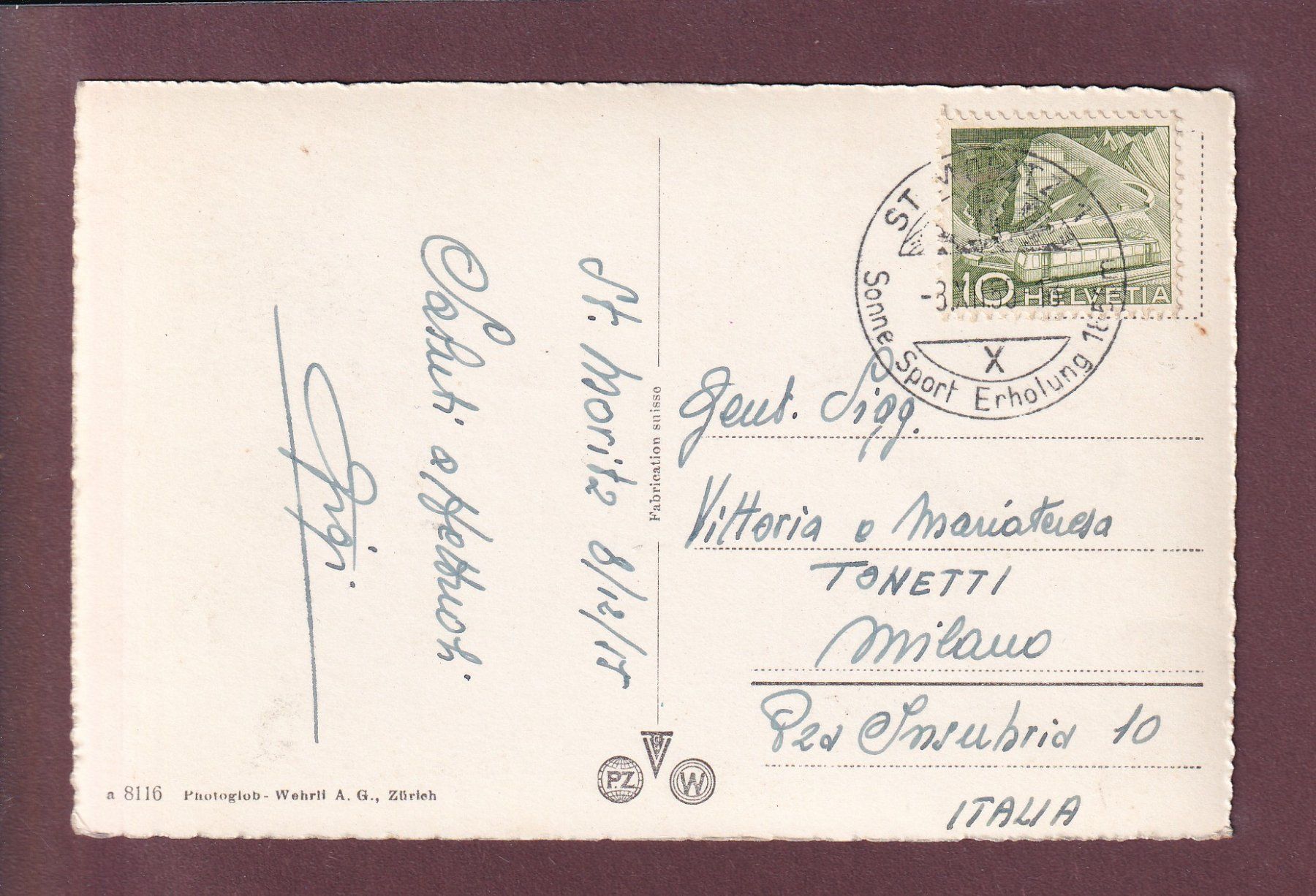 Ansichtskarten: ST. MORITZ-DORF - Languardkette - 1955 – Gebraucht aus Pully von nicecards 1