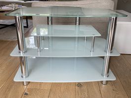 Meuble TV en verre et métal sur 3 niveaux