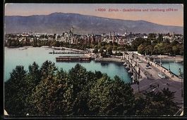 Zürich, Quaibrücke mit Strassenbahn un