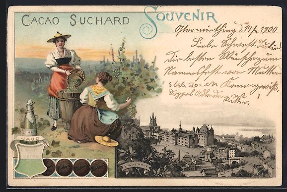 Cartoline postali: Litho Lausanne, Mädchen bei der Weinern – Usato da Berlin venduto da bartko-reher