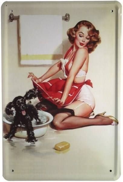 Insegne: Blechschild-PIN UP GIRL MIT HUND – Nuovo e nell'imballaggio originale da Rupperswil venduto da big-one-sale