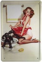 Blechschild-PIN UP GIRL MIT HUND