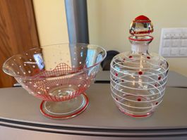 Antikes Glas Geschirrset mit Muster gebraucht