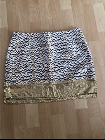 H&M Pailletten-Minirock Gr. 38 Party Glitzer Gold schwarz br