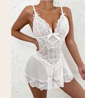 NEUES Negligée mit String uni weiss Gr. XS/S - 223286