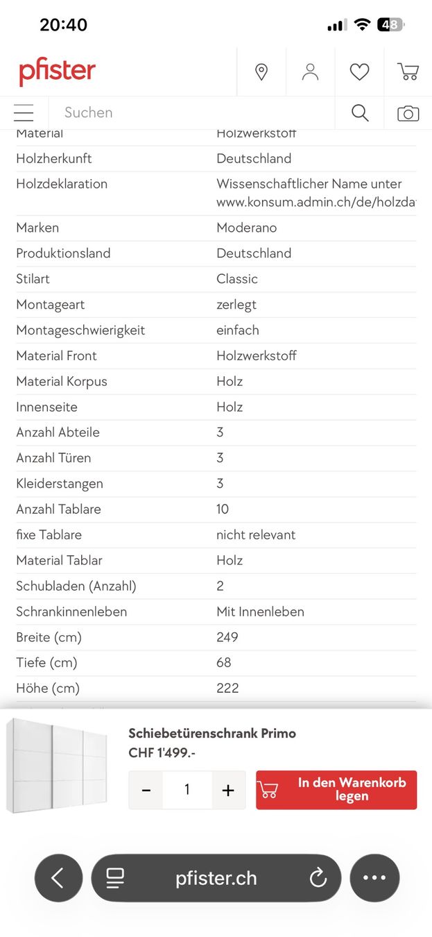 Pfister Armadi: Geräumiger Kleiderschrank – Usato da Brugg AG venduto da nan_7qsj 4