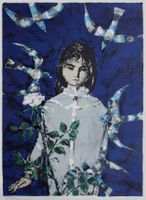 Wunderschöne Litho 70x100 Max Hunziker La Fille aux oiseaux