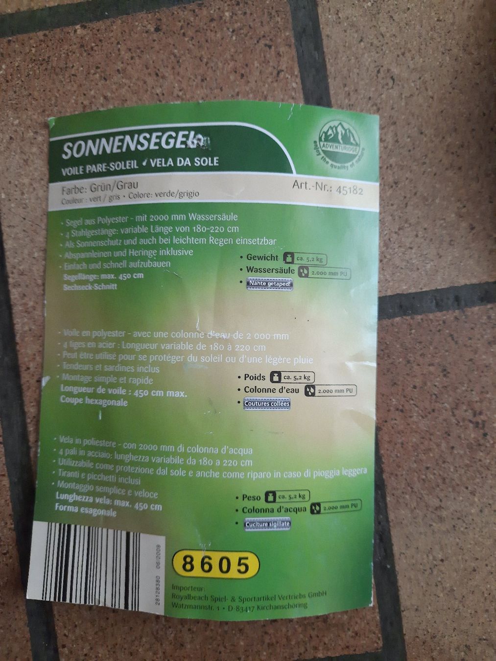 Ombrelloni: Adventuridge Sonnensegel – Usato da Wädenswil venduto da Krauser 1