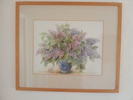 Fliederstrauss in blauer Vase von W. Beck 85