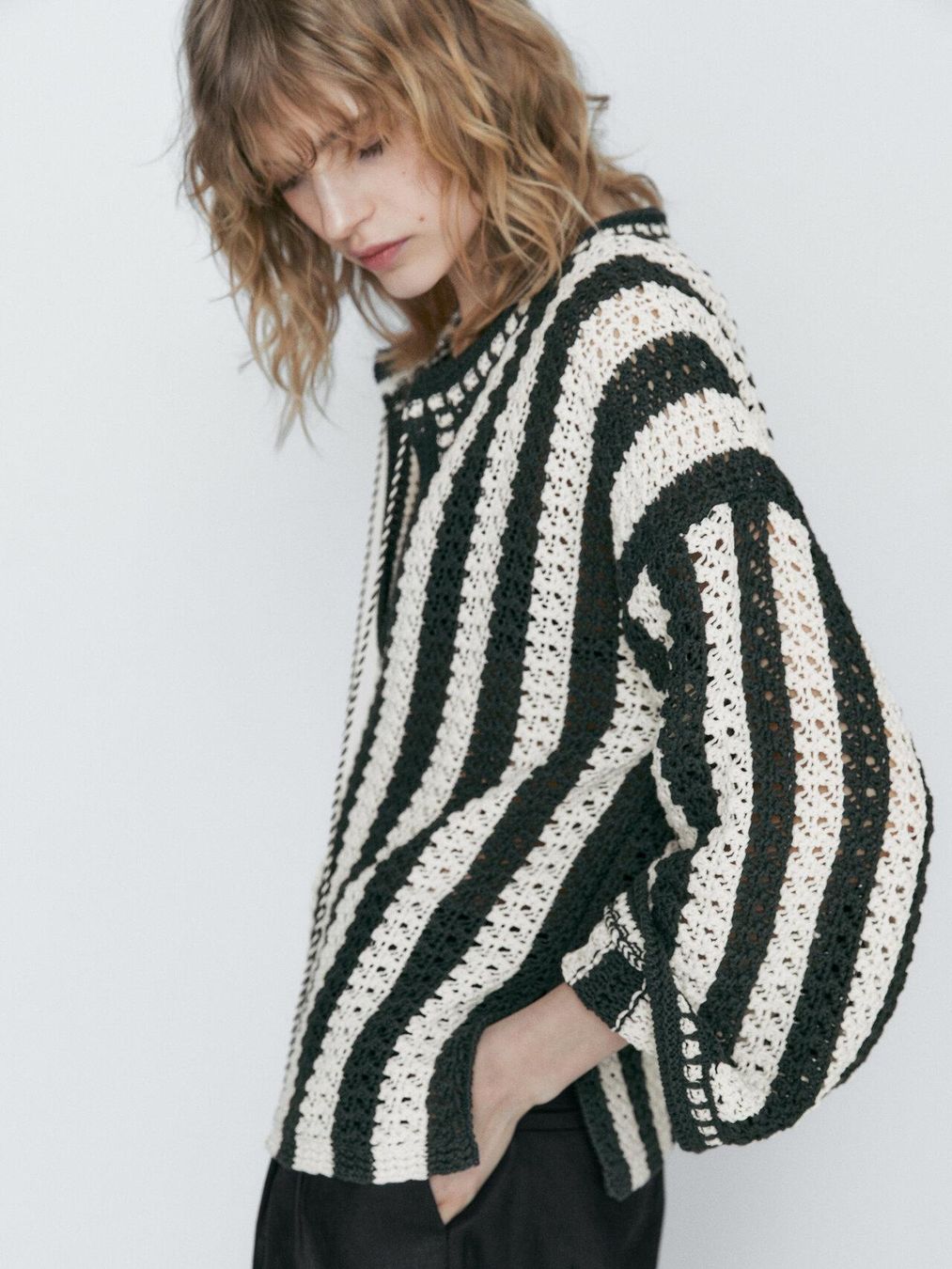 Massimo Dutti Maglioni & Felpe: Damen Pullover gehäkelt Grösse L grün-weiss gestreift – Nuovo (secondo la descrizione) da Hombrechtikon venduto da Marina00 5