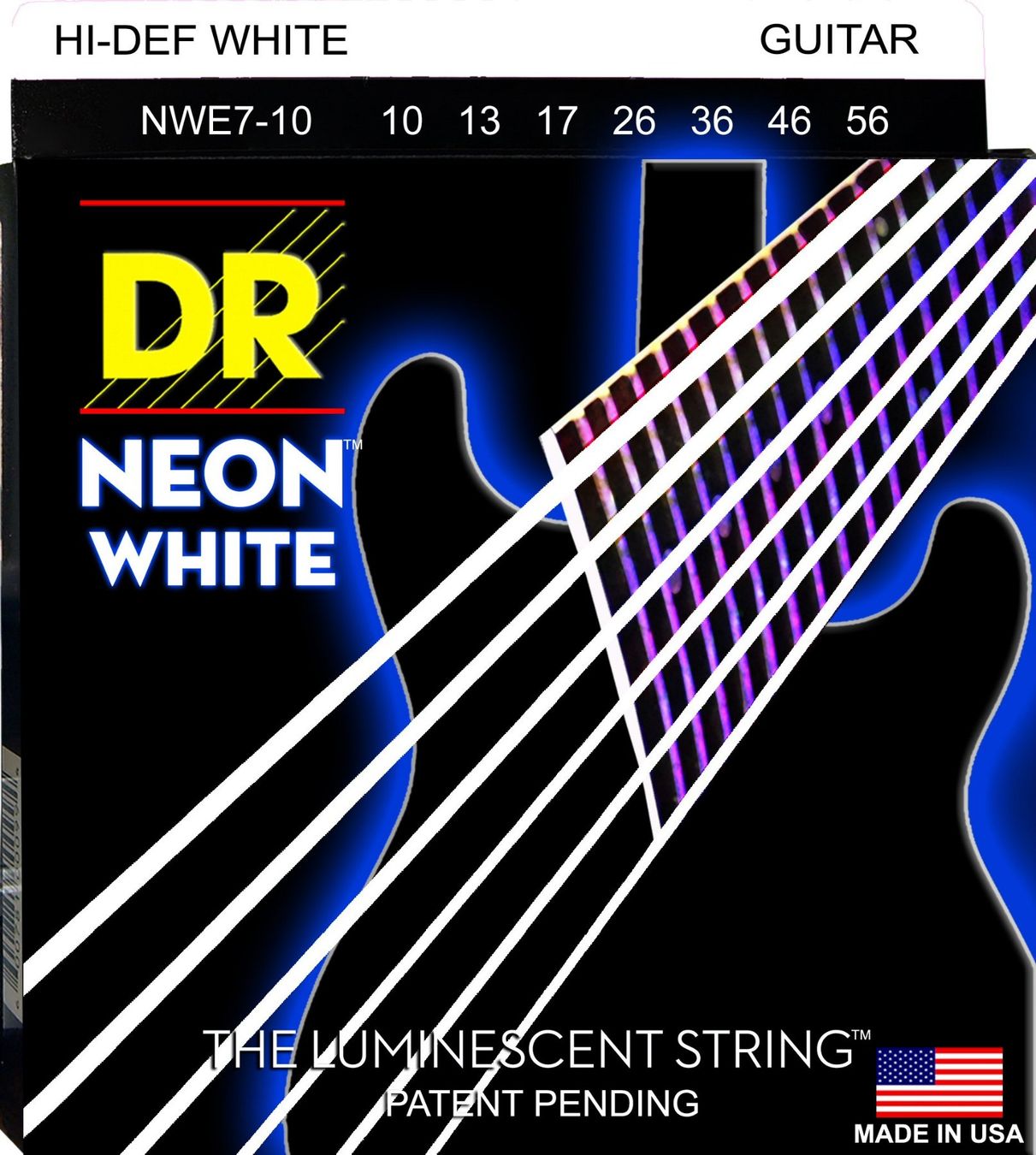 Strumenti musicali: DR Electric Guitar Strings:NEON White, 7-String @ 10-56 – Nuovo e nell'imballaggio originale da Zofingen venduto da Rodeln