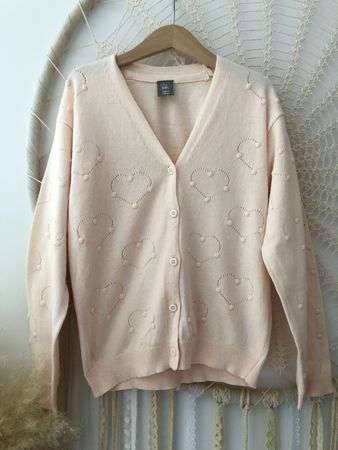 Rosa Strickjacke mit Herzen, Gr. 128 *NEU