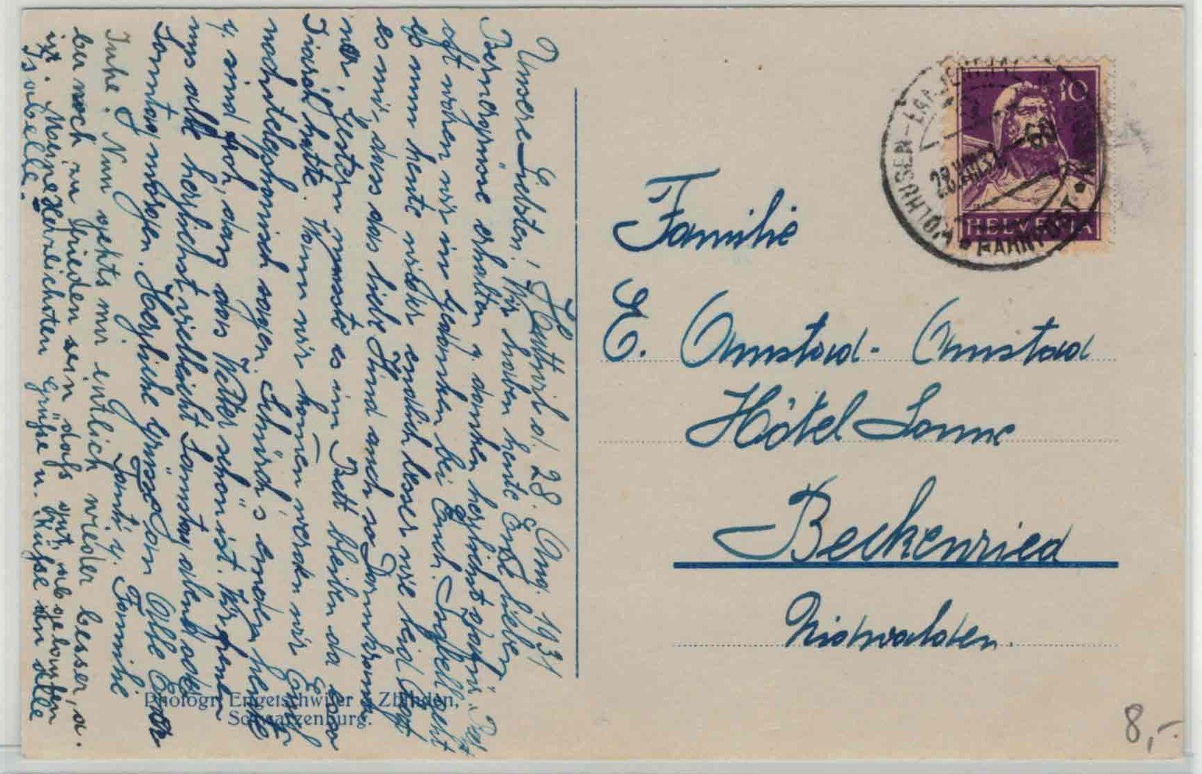 Cartoline postali: BE 331 GANTRISCH mit Seeli 1931 Bahnpost – Usato da Fribourg venduto da phi_vb2m 1