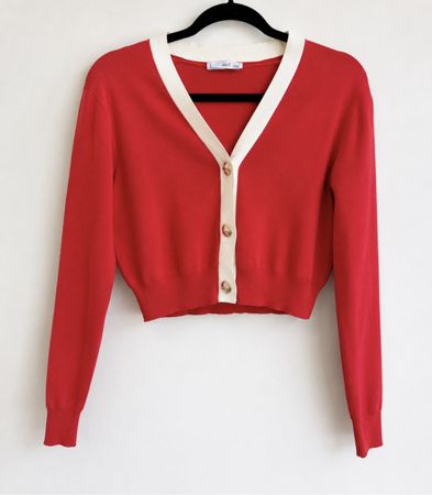Mango Strickjacke Rot/Creme – Gr. S – nur 1x getragen