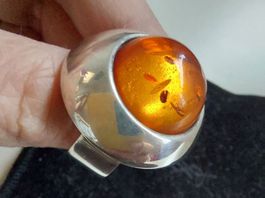 Modernes Design Honig Bernstein Ring 925 Silber von London