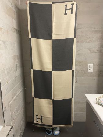 Beautiful “H” shawl/throw Dark Grey/ Cream Checkered Pattern