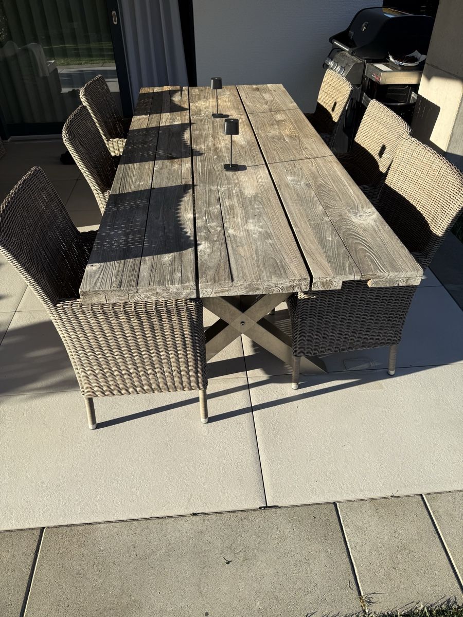 Set di tavolo e panche: Gartentisch Holztisch mit 6 Stühlen Rattan – Usato da Hausen AG venduto da liki076 3