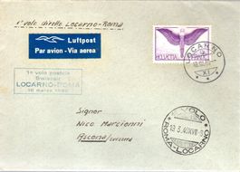 1° VOLO POSTALE SWISSAIR LOCARNO-ROMA 18 MARZO 1940 - EW101