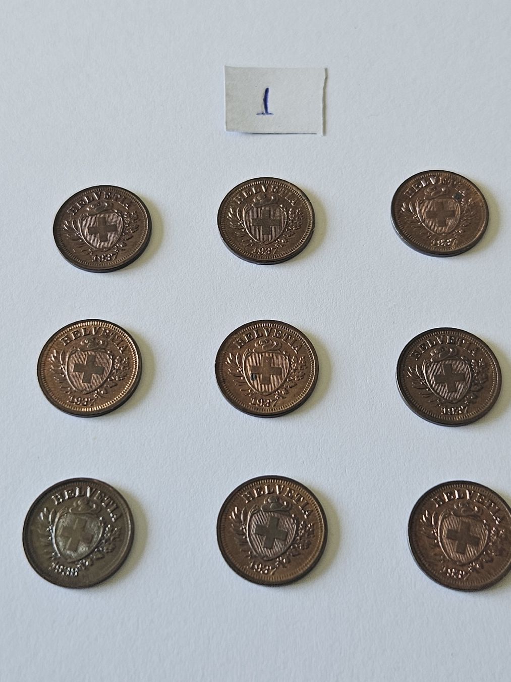 Tutti le monete: 1 Rappen 1937, 9 stk. – Usato da Pfäffikon ZH venduto da Melibol 1