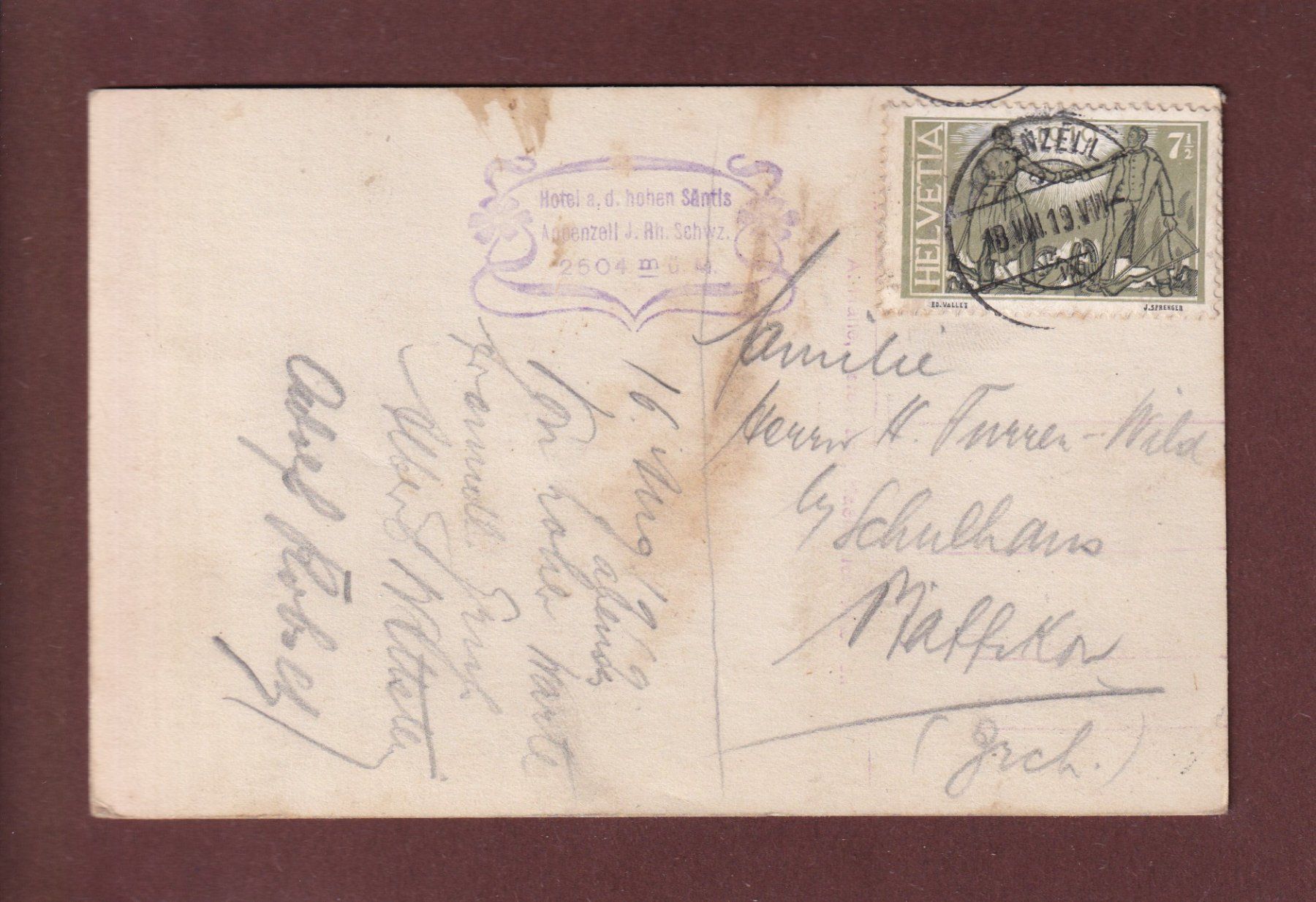 Cartoline postali: SÄNTIS - Felsentreppe - 1919 – Usato da Pully venduto da nicecards 1