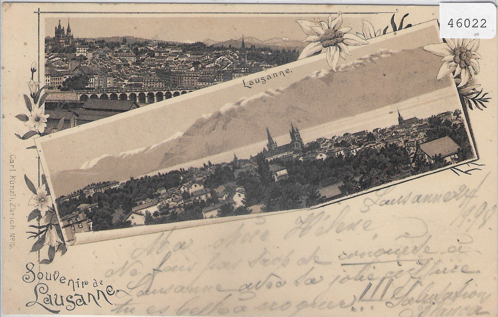 Cartoline postali: Souvenir de Lausanne - Litho 1898 – Usato da Ettingen venduto da Kartenplanet