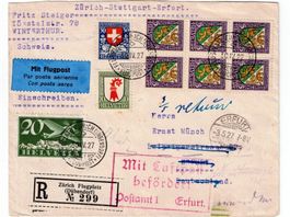 Schweiz, Flugpostbrief Zürich-Stuttgart-Erfurt 30.4.1927