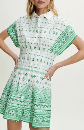 Maje Kleid Gr. 40 – Grün/Weiss – Ramie & Baumwolle