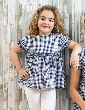 Blouse enfant à carreaux bleus/blancs -T. 6/8 ans, neuve