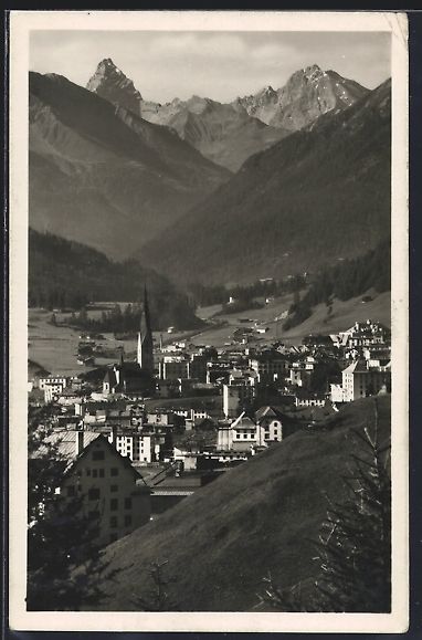 Cartoline postali: Davos-Platz, Ortsansicht mit Tinzenhorn  – Usato da Berlin venduto da bartko-reher