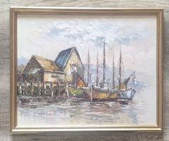 Tableau huile sur toile relief – Port de pêche J. Hitchens