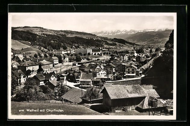 Cartes postales: AK Wattwil, Ortsansicht mit Churfirsten – D'occasion à Berlin par bartko-reher