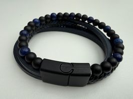 Armband Herren Leder, Dunkelblau, 4 verschiedene Bänder, NEU