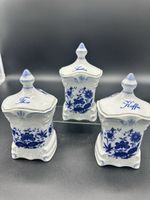 Vintage Blue Onion Porcelain Canister Set, Tea, Coffee (3)