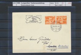 1955 Langenthal, "Taubenausstellung", Automobilpost, Karte