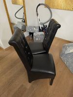 6 elegante Designer-Esszimmerstühle aus Echtleder  Schwarz