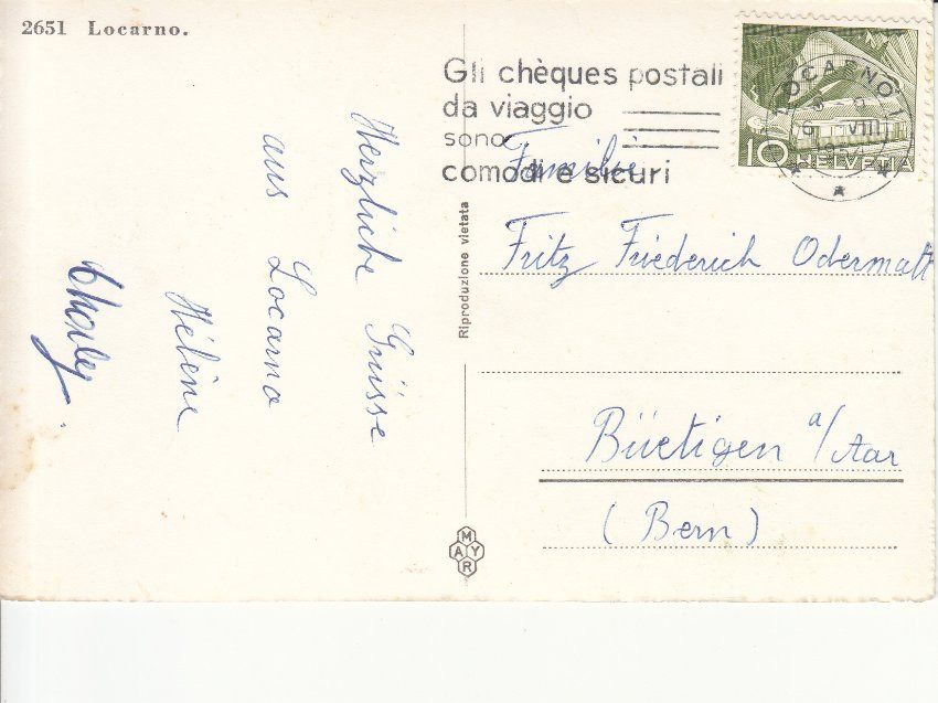 Cartoline postali: Locarno 1954 – Usato da Bürglen TG venduto da StampGraf 1