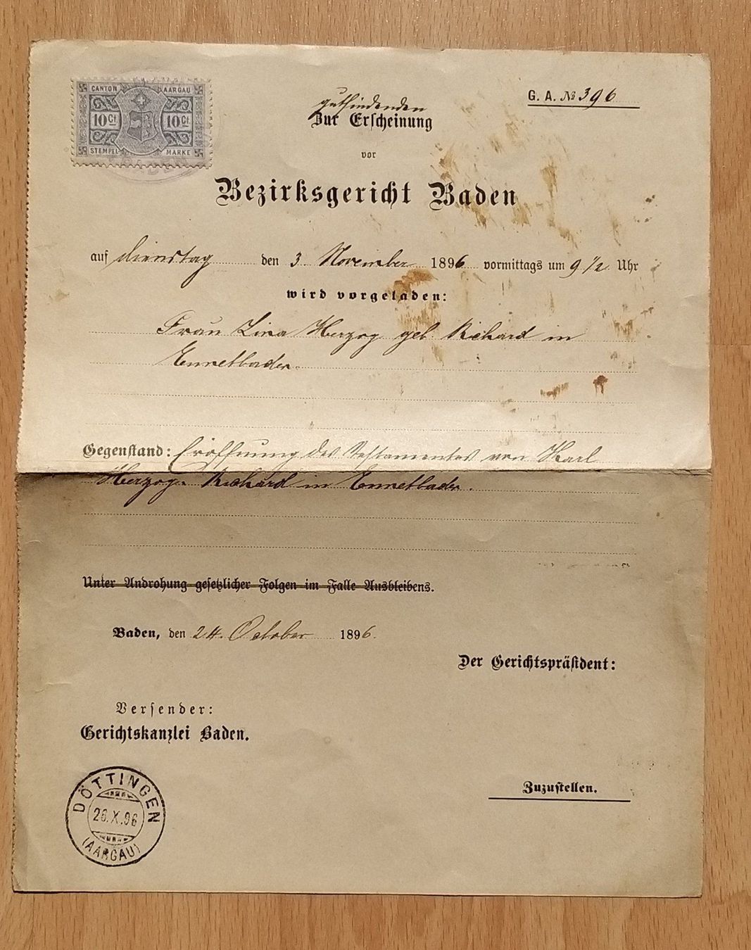 Tutti i francobolli: Amtliche Dokumente Brugg / Baden – Usato da Unterägeri venduto da PhilatelieStudiger 2